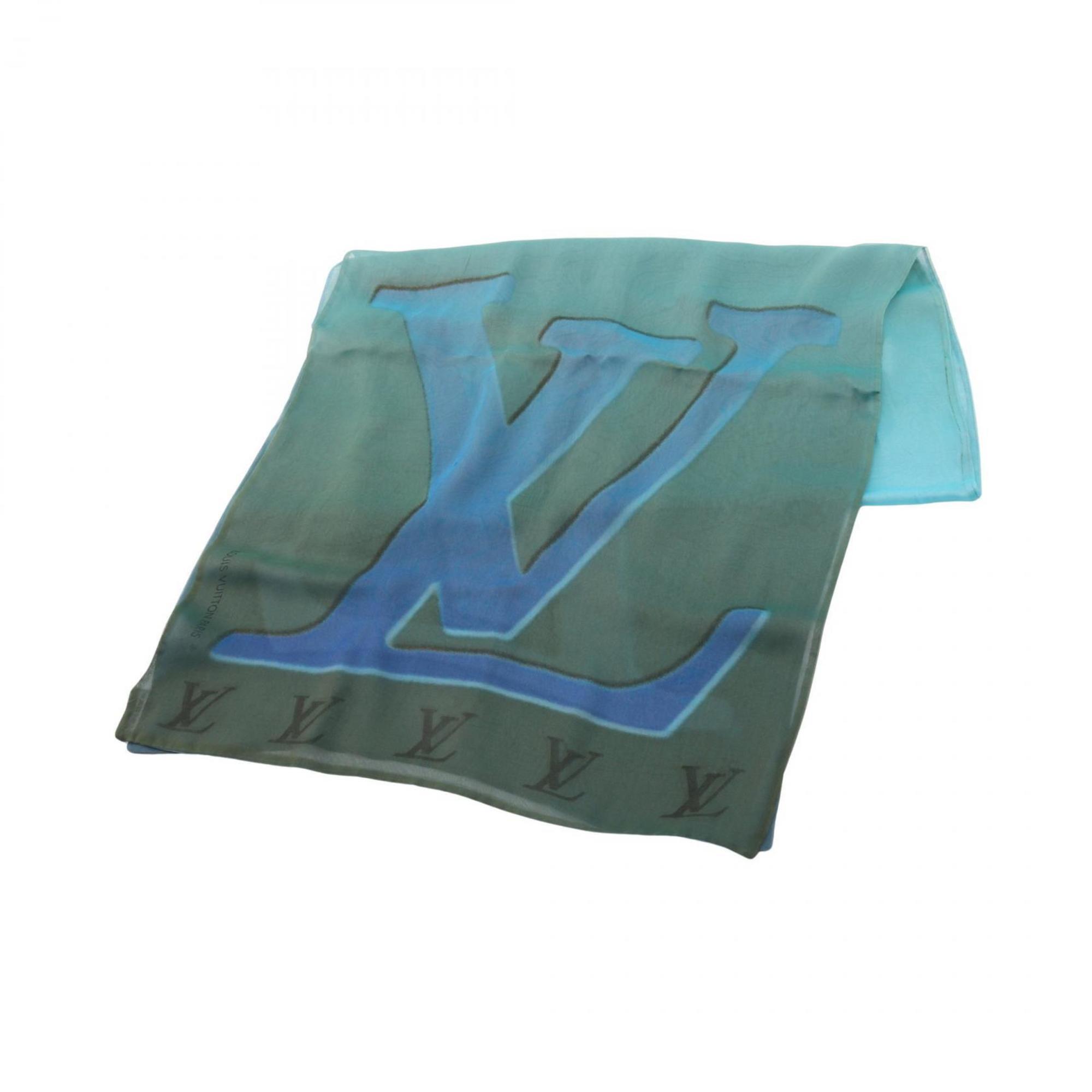 Louis Vuitton Lv Logo Scarf/Muffler, Silk, Women's Clothing, Blue/Green Tones.